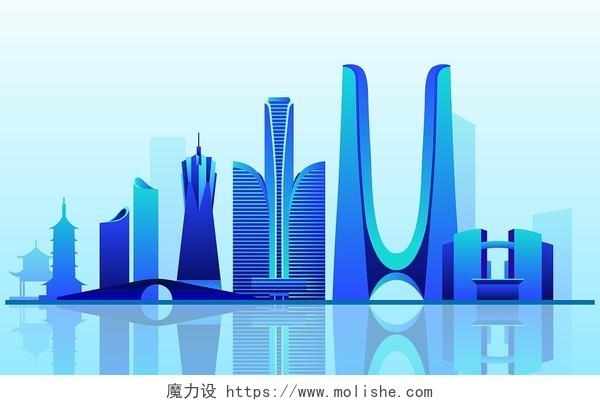 杭州城市建筑元素手绘渐变矢量插画城市建筑杭州